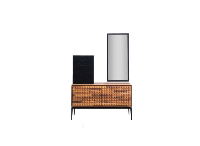 Schlafzimmer Kommode mit Spiegel Braun Holz Anbauschrank Kommoden Set